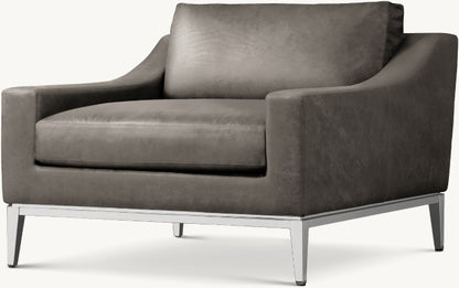 Italia Slope Arm Leather Chair - Metal Base