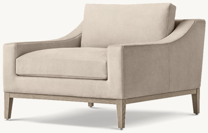 Italia Slope Arm Leather Chair - Oak Base