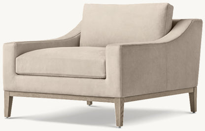 Italia Slope Arm Leather Chair - Oak Base