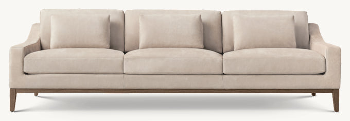 Italia Leather Slope Arm 3-Cushion Sofa - Oak Base