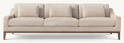 Italia Leather Slope Arm 3-Cushion Sofa - Oak Base