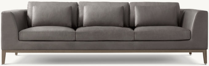 Italia Leather Taper Arm 3-Cushion Sofa - Oak Base