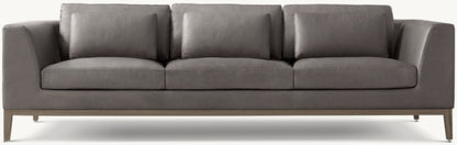 Italia Leather Taper Arm 3-Cushion Sofa - Oak Base