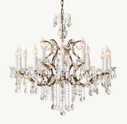 19th C. Rococo Iron & Crystal Round Chandelier 33"