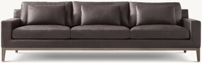 Italia Leather Track Arm 3-Cushion Sofa - Oak Base