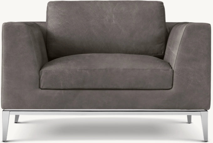 Italia Taper Arm Leather Chair - Metal Base