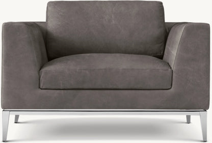 Italia Taper Arm Leather Chair - Metal Base