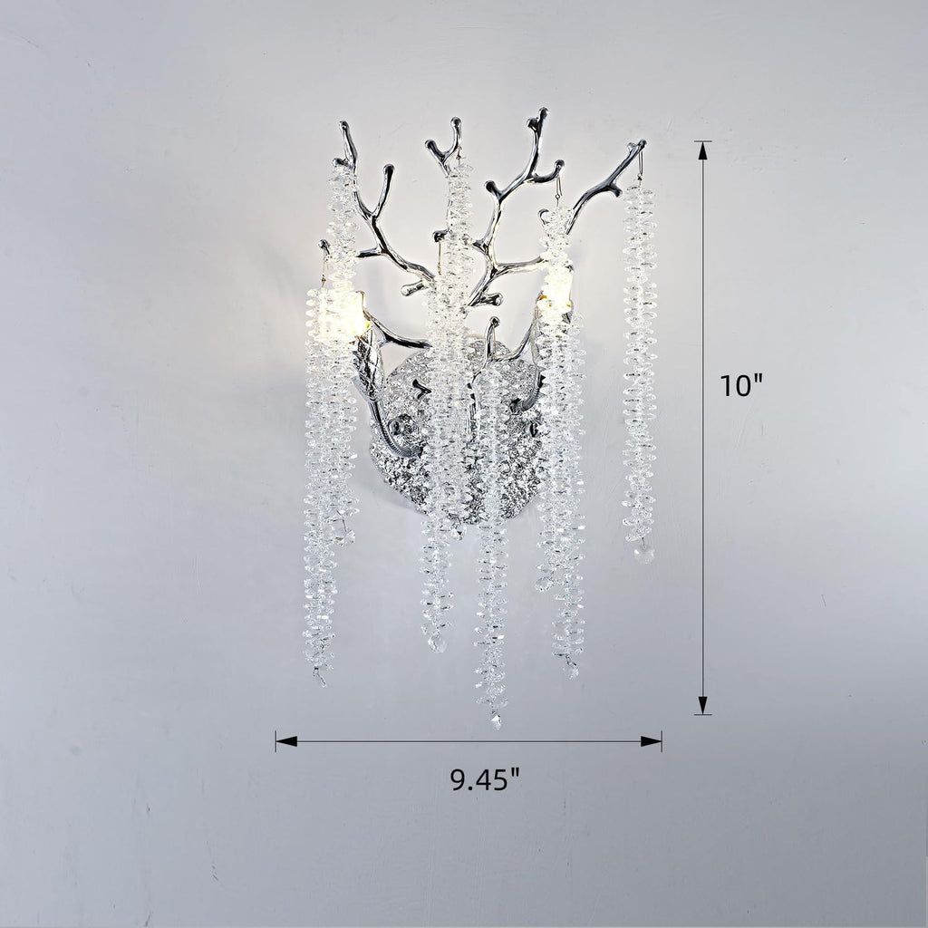 Snow Tree Crystal Silver Wall Sconce 10"H