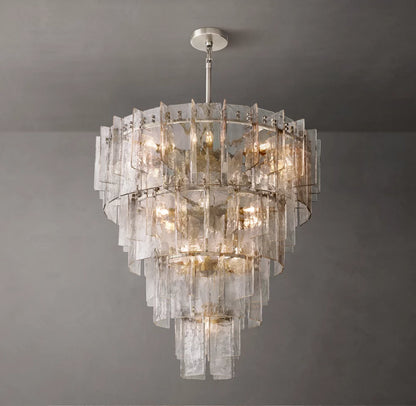 Lattice Clear Glass Tiered Round Chandelier 47"