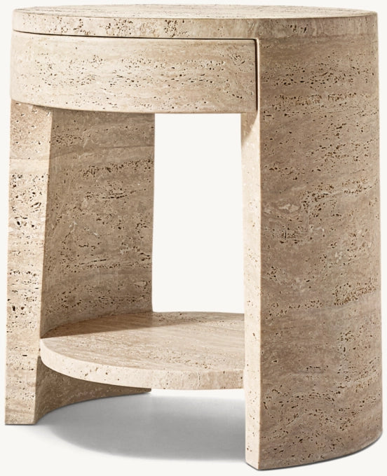 Wyeth Travertine Round Bedside Table