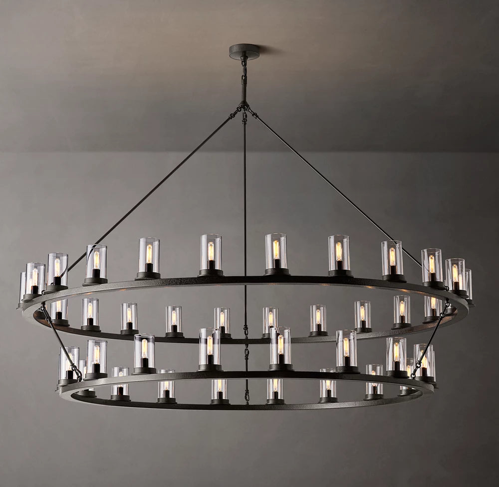 Ondra Round Two-Tier Clear Glass Chandelier 72"