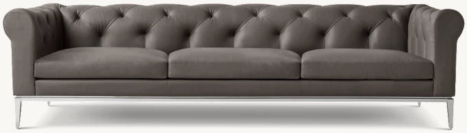 Italia Leather Chesterfield 3-Cushion Sofa - Metal Base