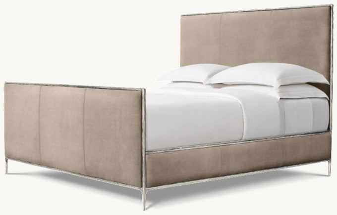Thaddeus Leather Panel Bed with Footboard