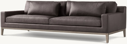 Italia Leather Track Arm Sofa - Oak Base