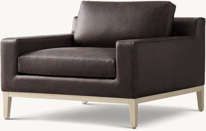 Italia Track Arm Leather Chair - Oak Base