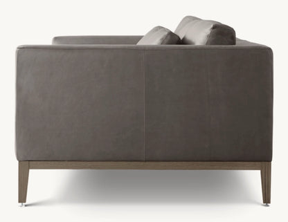 Italia Leather Taper Arm 3-Cushion Sofa - Oak Base