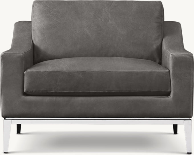 Italia Slope Arm Leather Chair - Metal Base