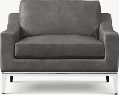 Italia Slope Arm Leather Chair - Metal Base