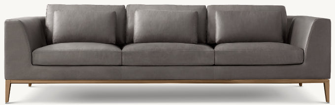 Italia Leather Taper Arm 3-Cushion Sofa - Metal Base