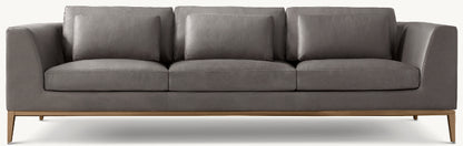 Italia Leather Taper Arm 3-Cushion Sofa - Metal Base