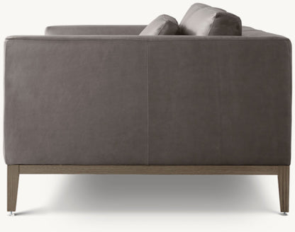 Italia Leather Taper Arm Sofa - Oak Base