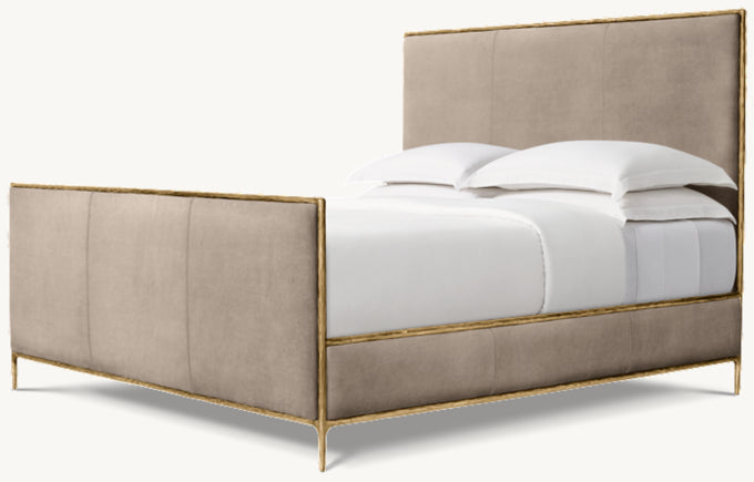 Thaddeus Leather Panel Bed with Footboard