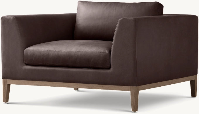 Italia Taper Arm Leather Chair - Oak Base