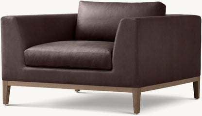 Italia Taper Arm Leather Chair - Oak Base