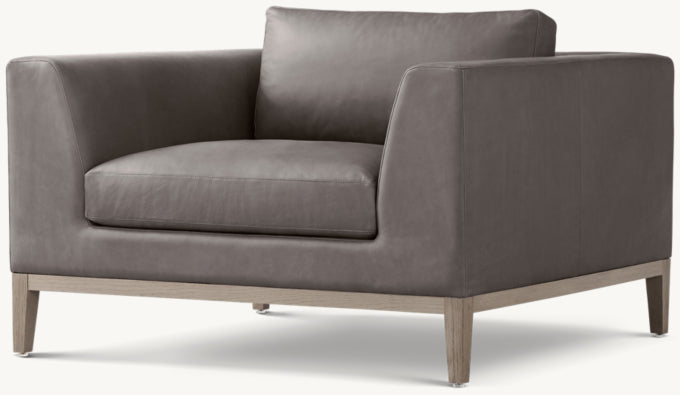 Italia Taper Arm Leather Chair - Oak Base