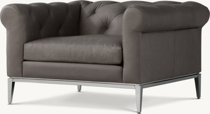 Italia Chesterfield Leather Chair - Metal Base
