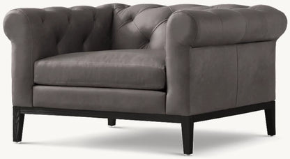 Italia Chesterfield Leather Chair - Oak Base