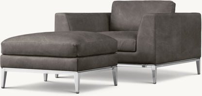 Italia Taper Arm Leather Chair - Metal Base