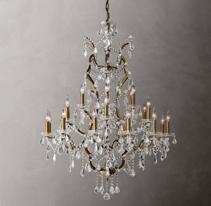 19th C. Rococo Iron & Crystal Round Chandelier 40"