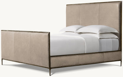 Thaddeus Leather Panel Bed with Footboard
