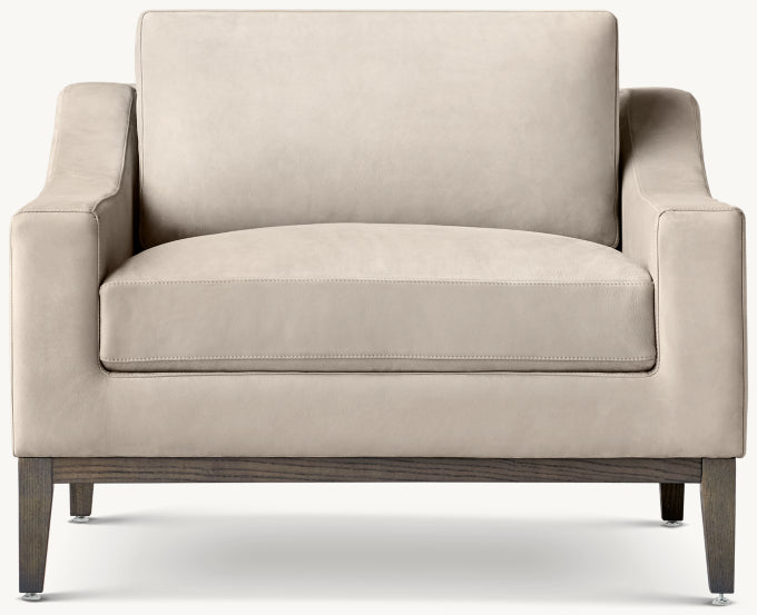 Italia Slope Arm Leather Chair - Oak Base