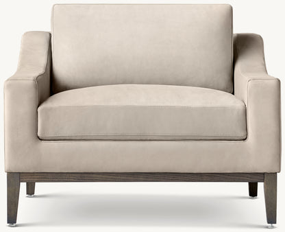 Italia Slope Arm Leather Chair - Oak Base