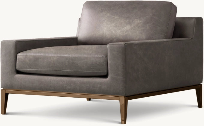 Italia Track Arm Leather Chair - Metal Base