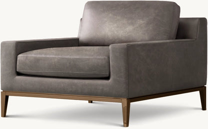 Italia Track Arm Leather Chair - Metal Base