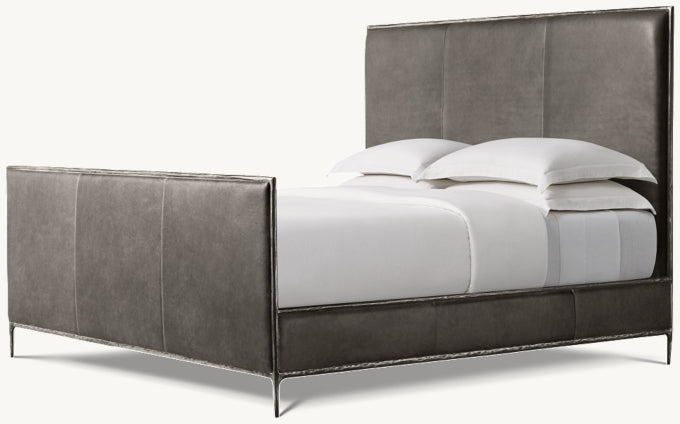 Thaddeus Leather Panel Bed with Footboard