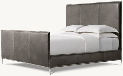 Thaddeus Leather Panel Bed with Footboard