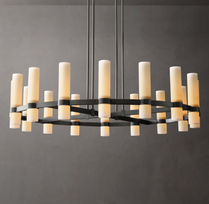 Ravelle Round Milk Glass Chandelier 48"