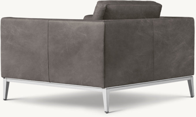 Italia Taper Arm Leather Chair - Metal Base