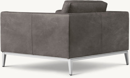 Italia Taper Arm Leather Chair - Metal Base