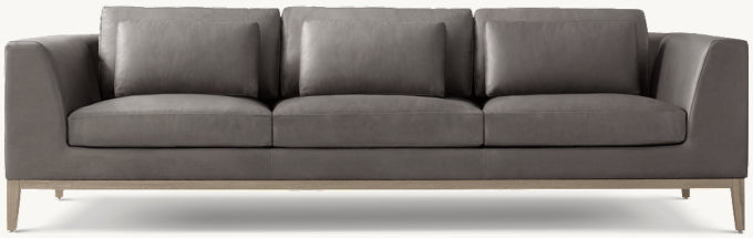 Italia Leather Taper Arm 3-Cushion Sofa - Oak Base