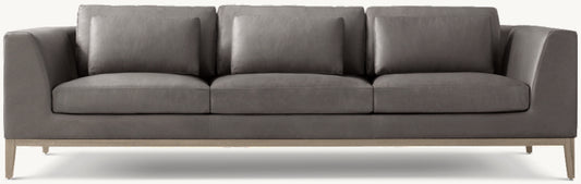 Italia Leather Taper Arm 3-Cushion Sofa - Oak Base