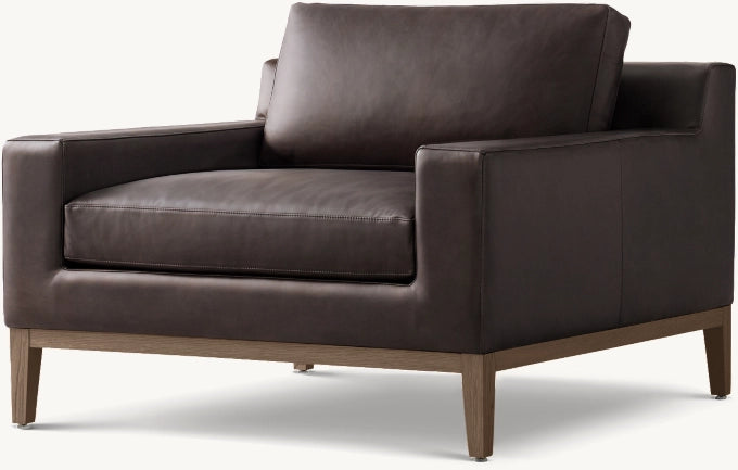 Italia Track Arm Leather Chair - Oak Base