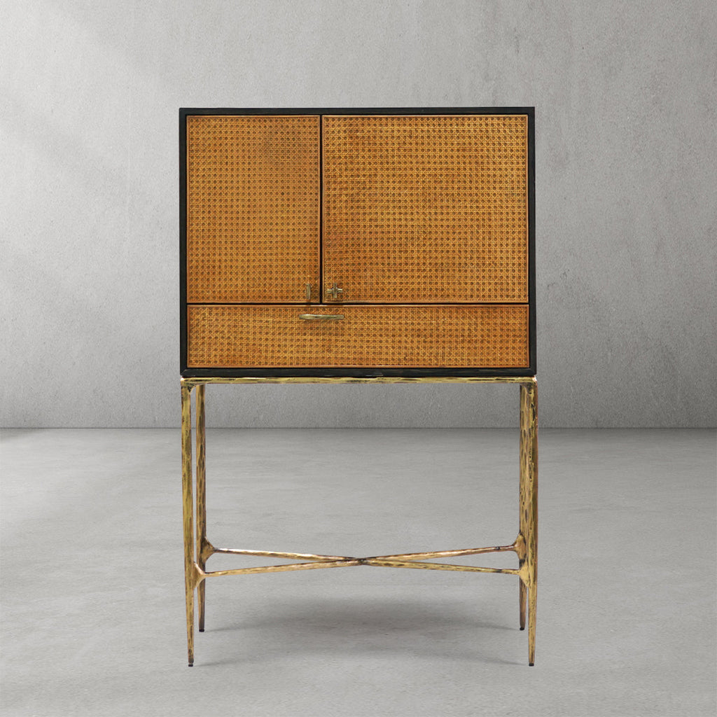 Thaddeus Metal Frame Rattan Side Cabinet
