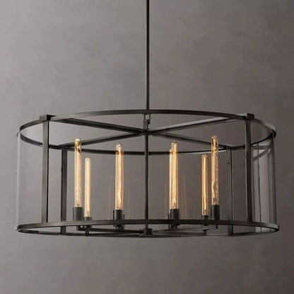 Beckman Glass Lantern Modern Round Dining Room Chandelier 44"