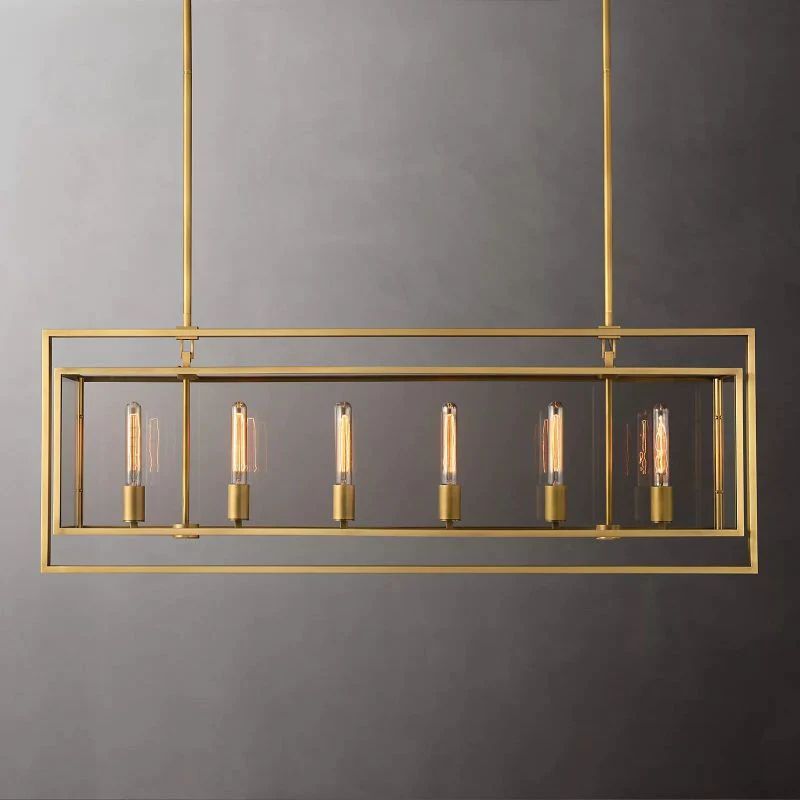 Beckman Glass Lantern Rectangular Dining Room Chandelier 54"