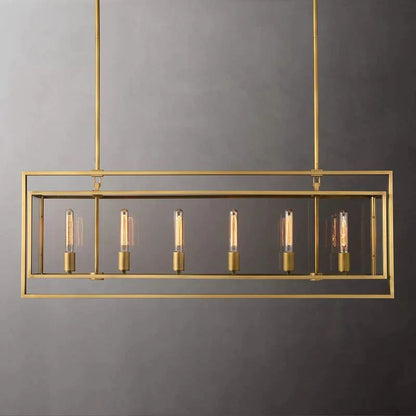 Beckman Glass Lantern Rectangular Dining Room Chandelier 54"